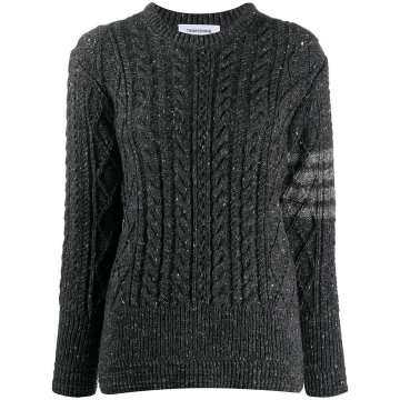 ARAN CABLE RELAXED FIT CREWNECK PULLOVER W/ 4 BAR IN MOHAIR TWEED