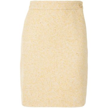 high-waisted tweed skirt