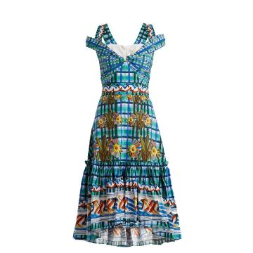 Contrast-print cotton-poplin midi dress