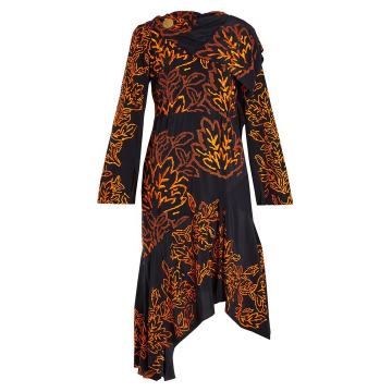 Floral-embroidered silk-crepe dress