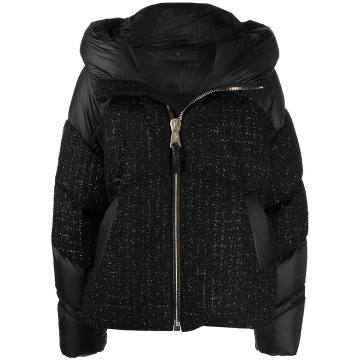 contrast-panel hooded down jacket