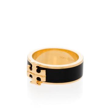 gold tone Kira enamel raised logo ring