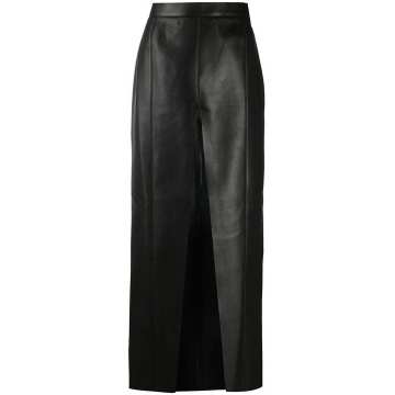 front slit long leather skirt