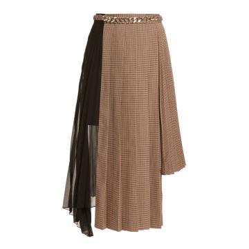 Asymmetric Pleated Houndstooth Skirt