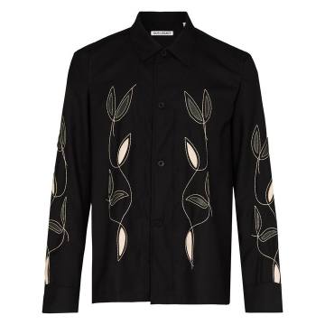 leaf-embroidered long-sleeve shirt