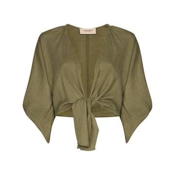 Cropped tie-front blouse