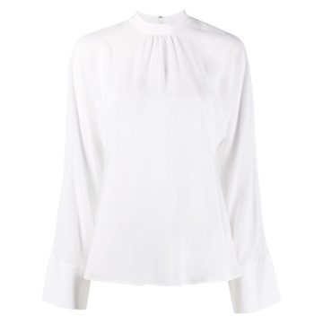 gathered-detail high-neck silk blouse
