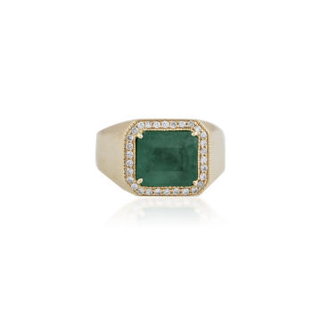 14K Yellow Gold Emerald, Diamond Ring