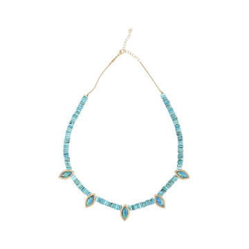 14K Yellow Gold Opal, Turquoise, Diamond Necklace