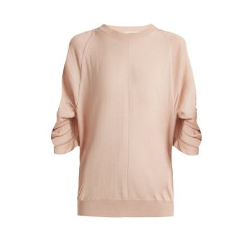 Ruched-sleeve wool-blend sweater