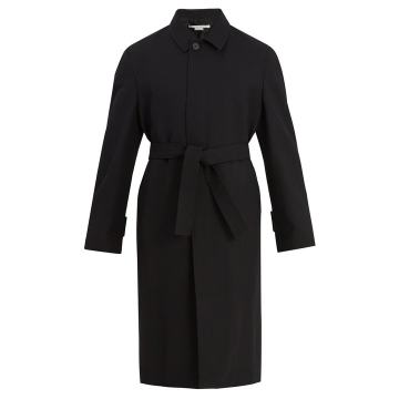 Point-collar wool-twill trench coat