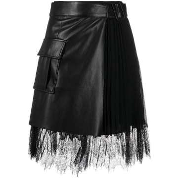 faux-leather wrap pleated skirt