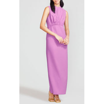 Wool Crepe Ruched Bodice Column Dress