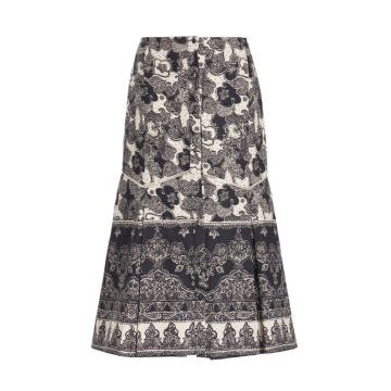 Tania Printed Linen-Cotton Midi Skirt