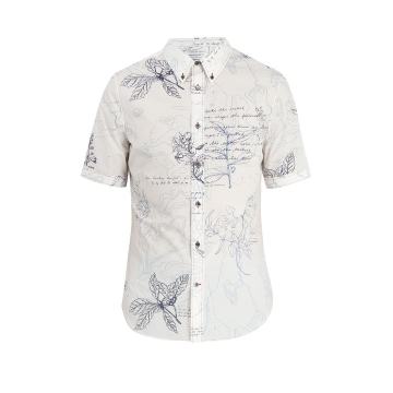 Leaf-print short-sleeved cotton shirt