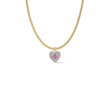 18K Yellow Gold Toujours Chain & Large Pink Sapphire & Diamonds Heart Pendant
