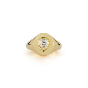 18K Yellow Gold & Diamond Pear Prive Oval Signet Ring