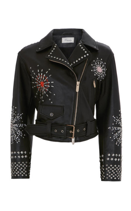 Rebel Embellished Leather Biker Jacket展示图