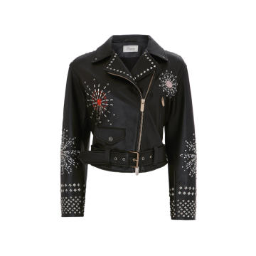 Rebel Embellished Leather Biker Jacket