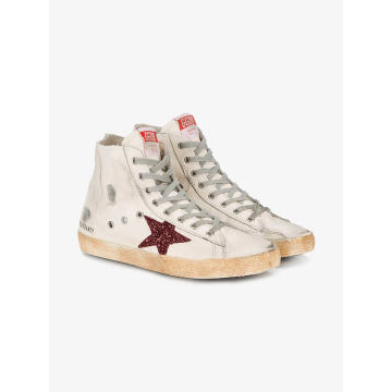 White Red Glitter Francy hi top sneakers