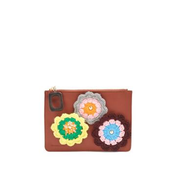 Daisies-crochet leather pouch