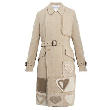 Patchwork double-breasted linen trench coat