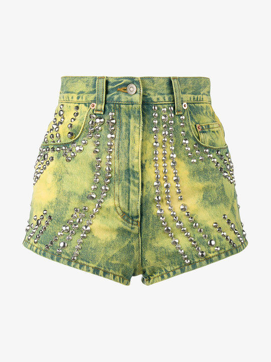 studded and tiger embroidered denim shorts展示图
