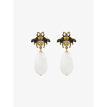 bee drop faux pearl earrings