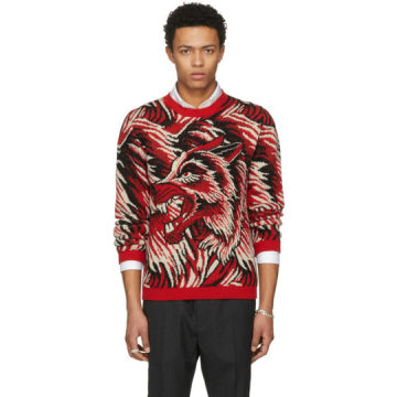 Red 'Guccy' Wolf Intarsia Sweater