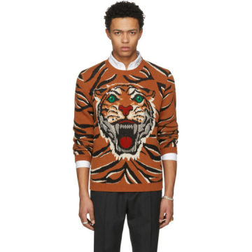 Orange 'Guccy' Tiger Intarsia Sweater