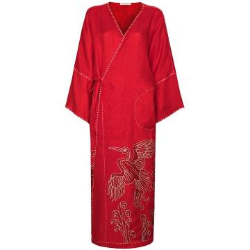 Dancing Heron embroidered kimono dress