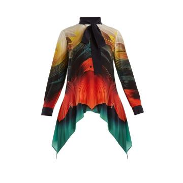 Hearts feather-print silk-crepe blouse