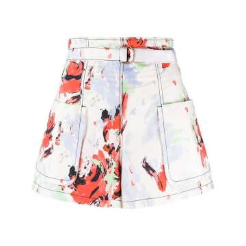 abstract-print belted shorts