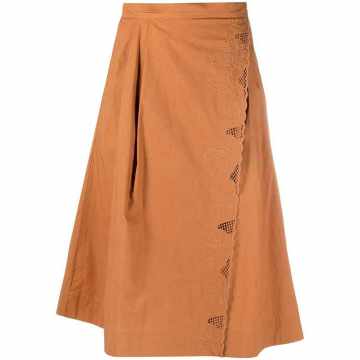 embroidered-trim A-line midi skirt