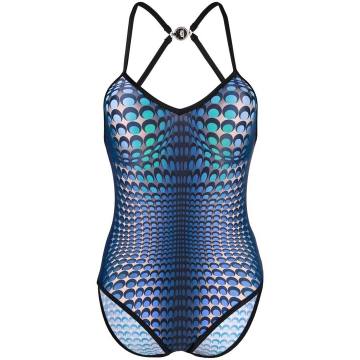 geometric-print crossover-strap swimsuit