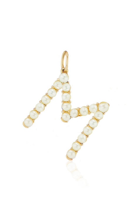 18K Yellow Gold Large Pearl Confetti Letter Necklace展示图