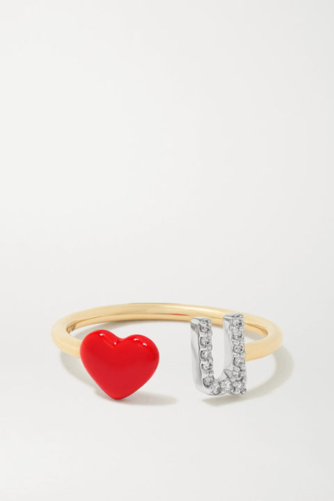 Love U 14K 黄金、钻石、搪瓷戒指展示图
