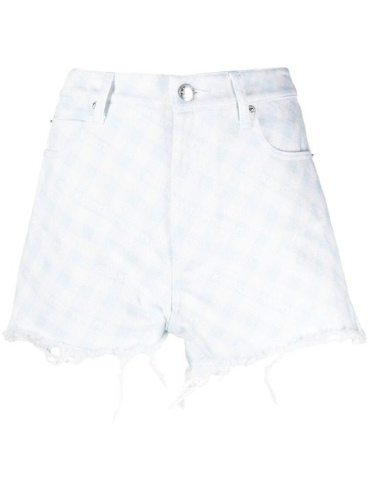 denim faded-check shorts展示图