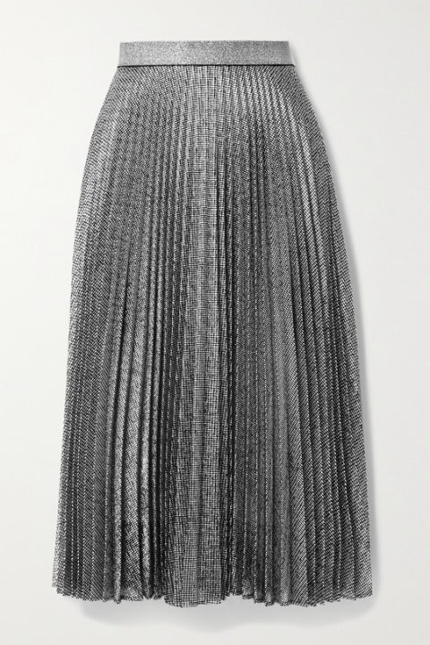 褶裥金属感金属丝面料中长半身裙展示图