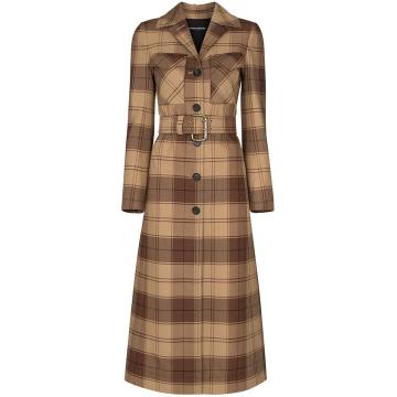 check belted trench coat