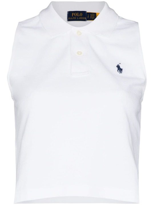 logo-embroidered sleeveless polo top展示图