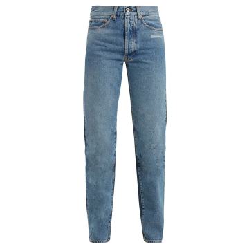Contrast-panel high-rise straight-leg jeans