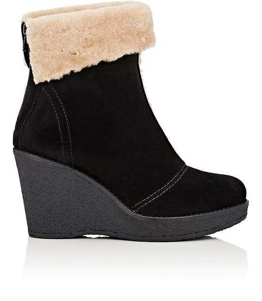 Suede & Shearling Wedge Ankle Boots展示图