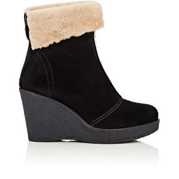 Suede & Shearling Wedge Ankle Boots