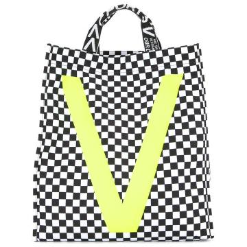 contrast panel checkered shopper tote bag