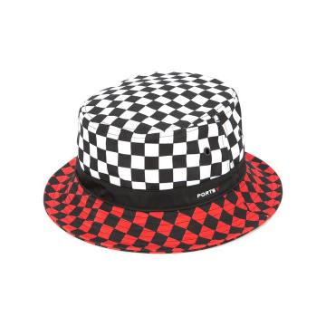 colour block checkered print hat