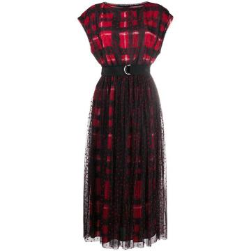 checked tulle belted dress