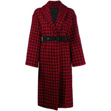 houndstooth check belted coat