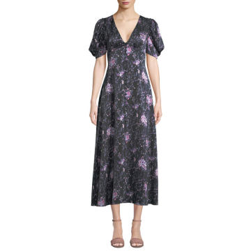 Delaney Floral Button-Front Silk Long Dress