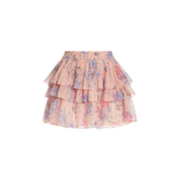 Brynlee Floral Cotton Silk Tiered Mini Skirt